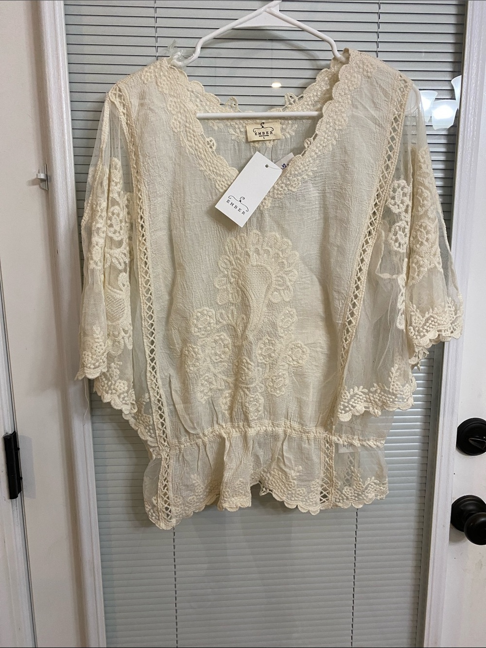 Ember Cream Lace & Crochet Peplum Tunic